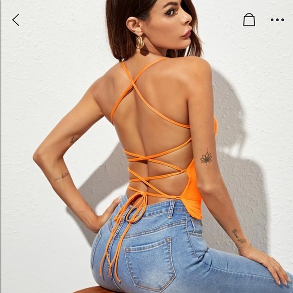SHEIN Tops - Orange Lace Up Top Size M NWT